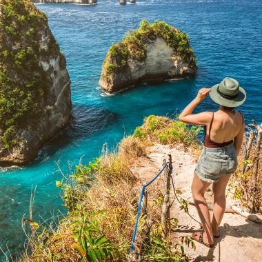 Girl on Cliff viewing island - no badge 